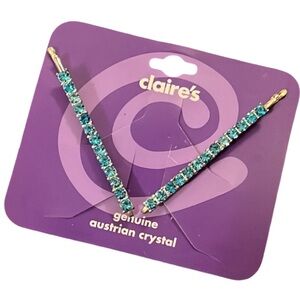 NWT Vintage 90s Y2K Blue Austrian Crystal Rhinestone Hair Clips